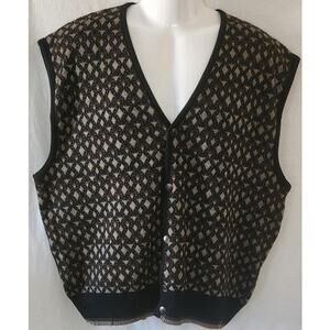 Florence Tricot Italian Vtg Brown, Black & Tan Geometric Wool Blend Vest Mens XL